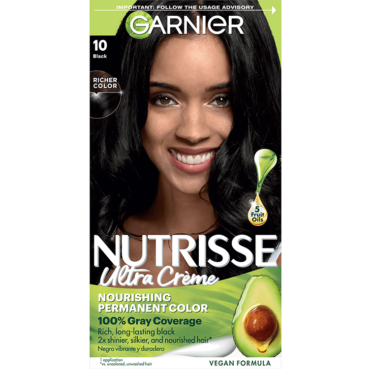 Nutrisse Ultra Creme Nourishing Permanent Black Color Grey Coverage - Garnier